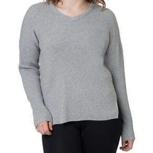 Elle V-Neck Ribbed Soft Stretch Sweater Ladies sz L Grey Midweight
